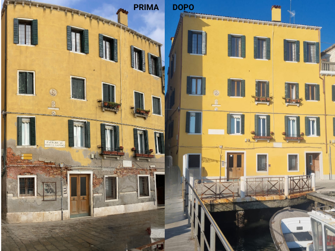 Pre e post resturo dell'intonaco a Venezia
