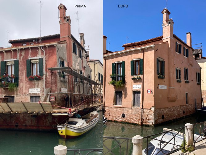 Pre e post resturo dell'intonaco a Venezia