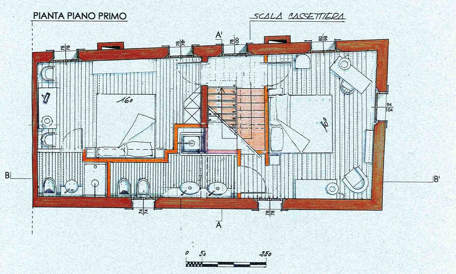 Planimetria piano primo di un abitazione a Venezia