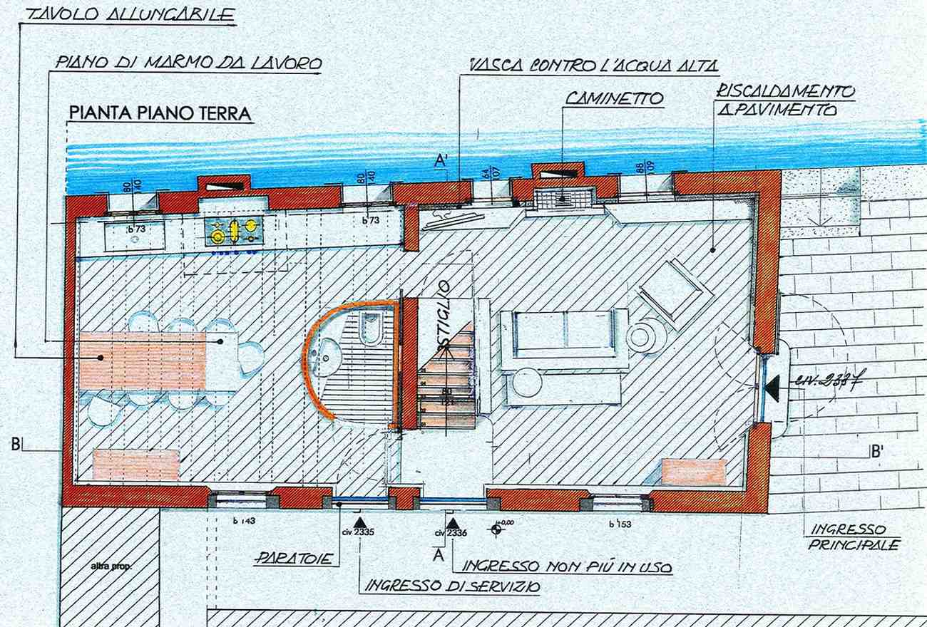 Planimetria piano terra di un abitazione a Venezia