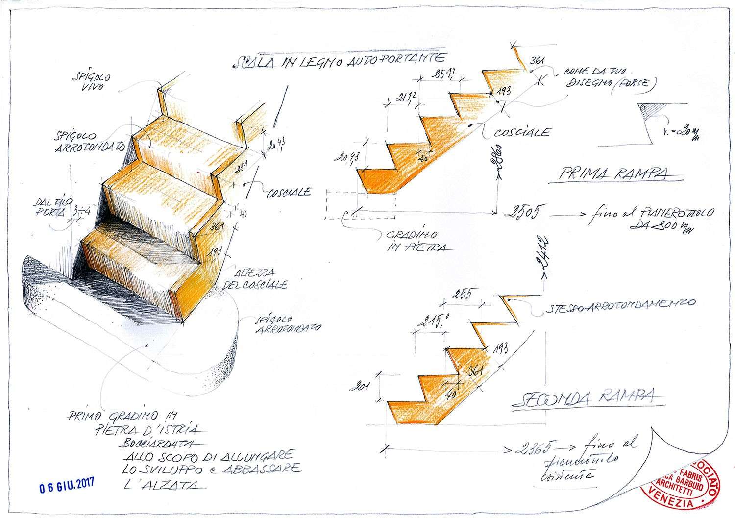 Progetto scale in legno di rovere autoportanti per abitazione a Venezia